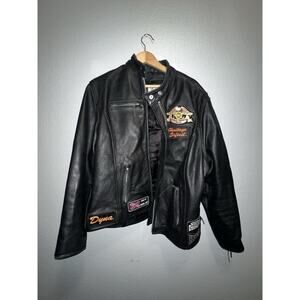 Wilsons Leather Jacket XL Open Road Biker Harley Davidson Patches Black